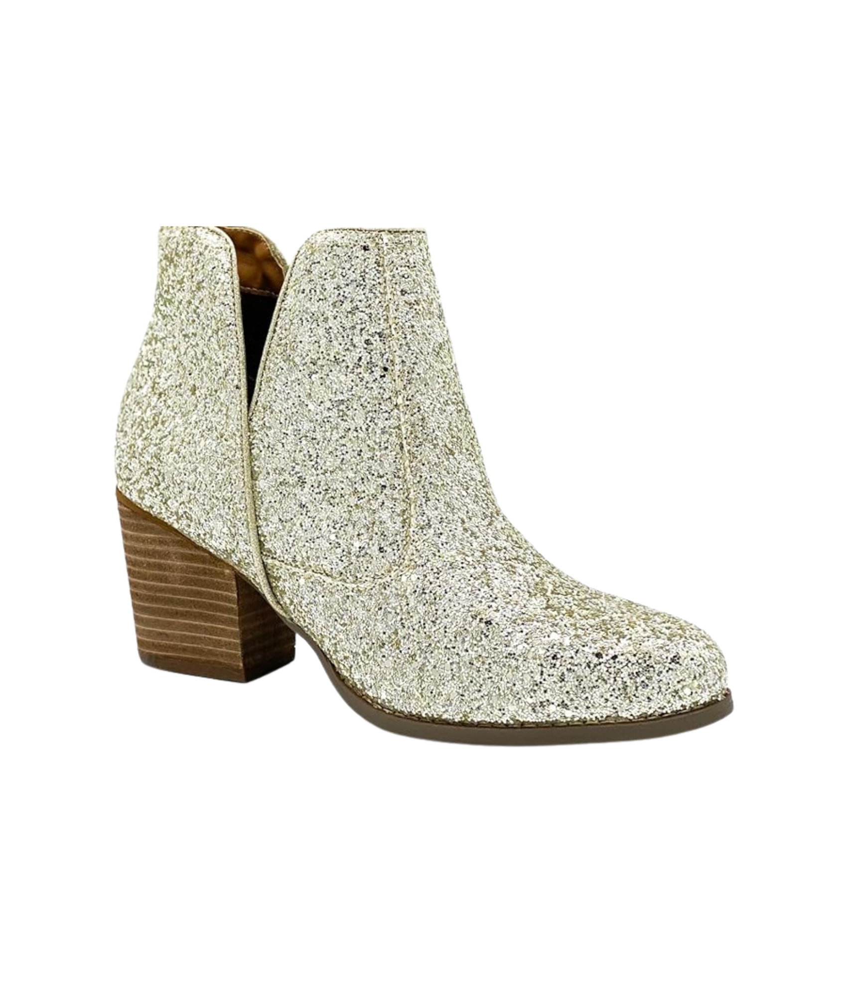 Fiera Glitter Booties Gold 3 Inch Heel Rubber Sole Women Naughty Monkey